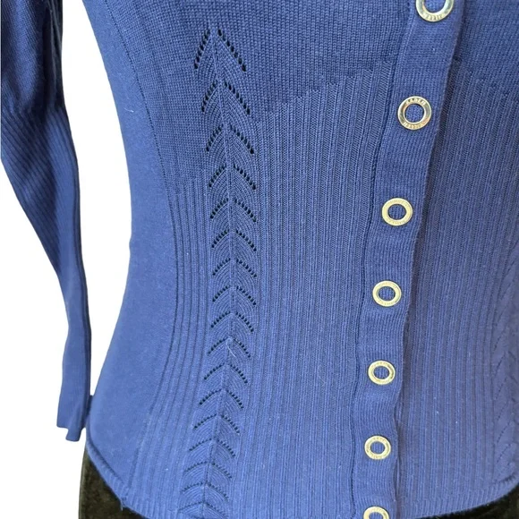 Karen Millen Bold Blue Cardigan Puff Sleeve Sweater - Picture 4 of 7